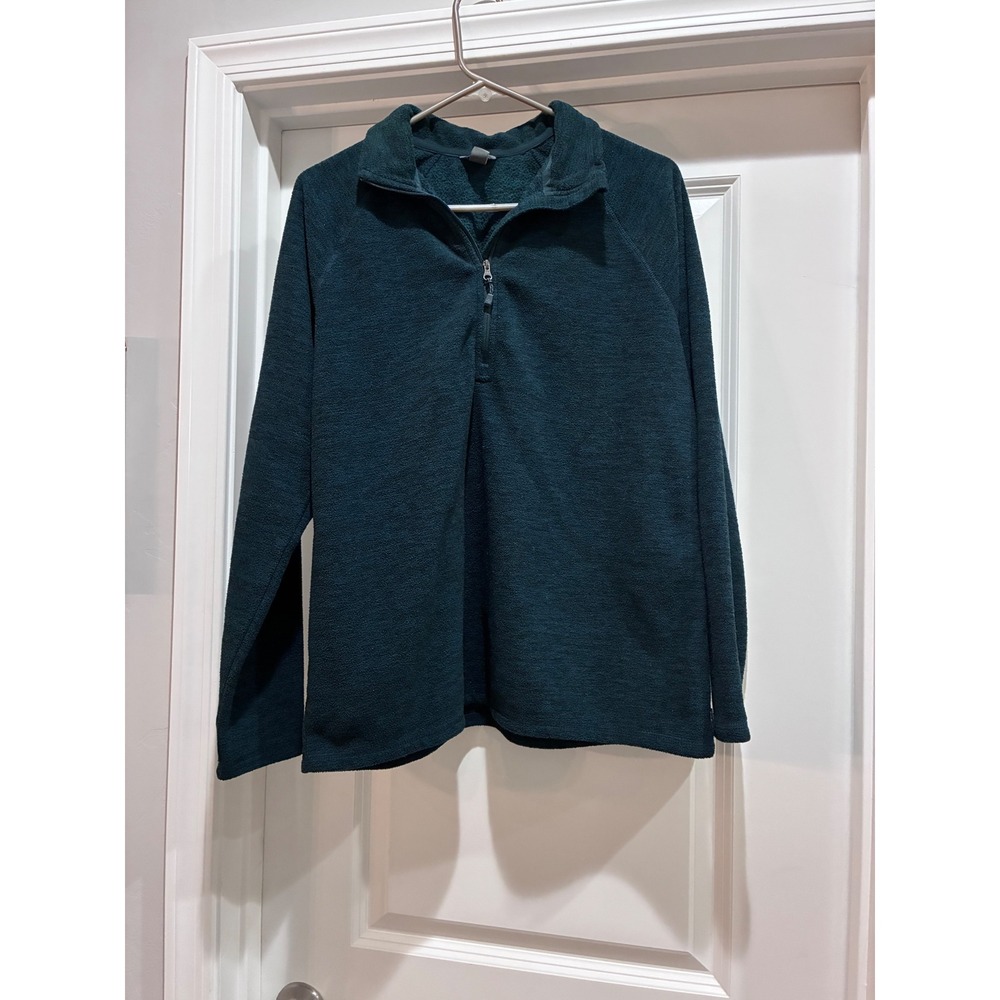 Eddie Bauer Women Forest Green Fleece Pullover Long Sleeve Quarter Zip Top Large